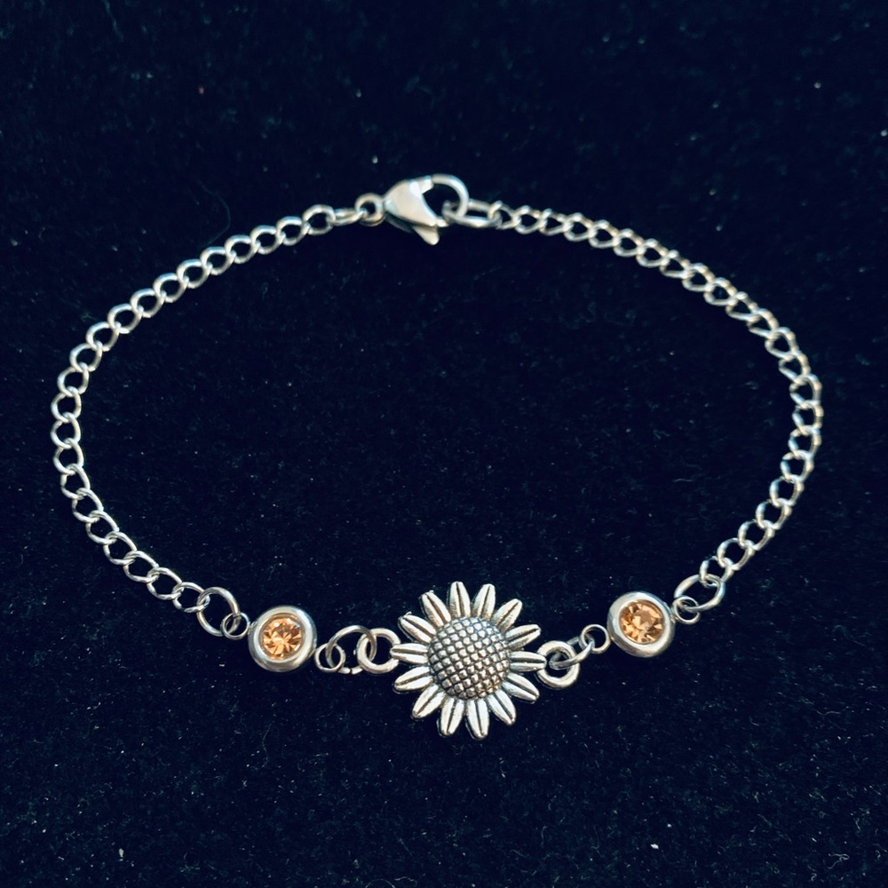 Sunflower Chain Bracelet with yellow rhinestones